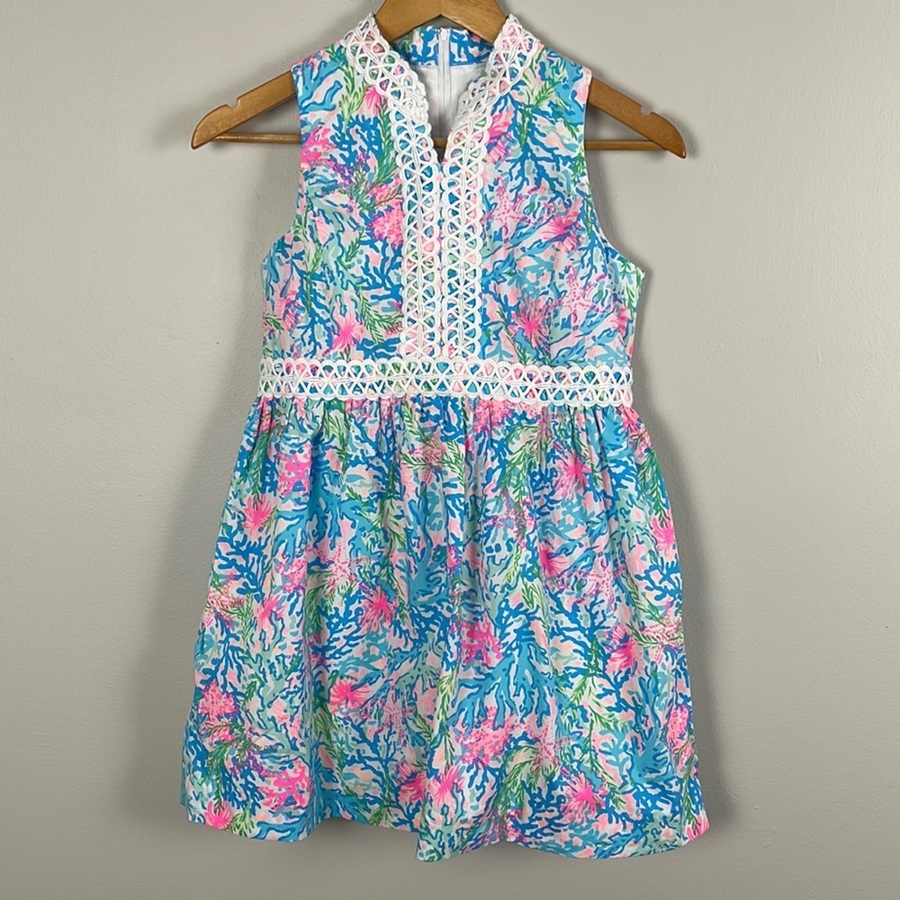 Lilly Pulitzer Girls Blue Pink Green Tropical Print Dress